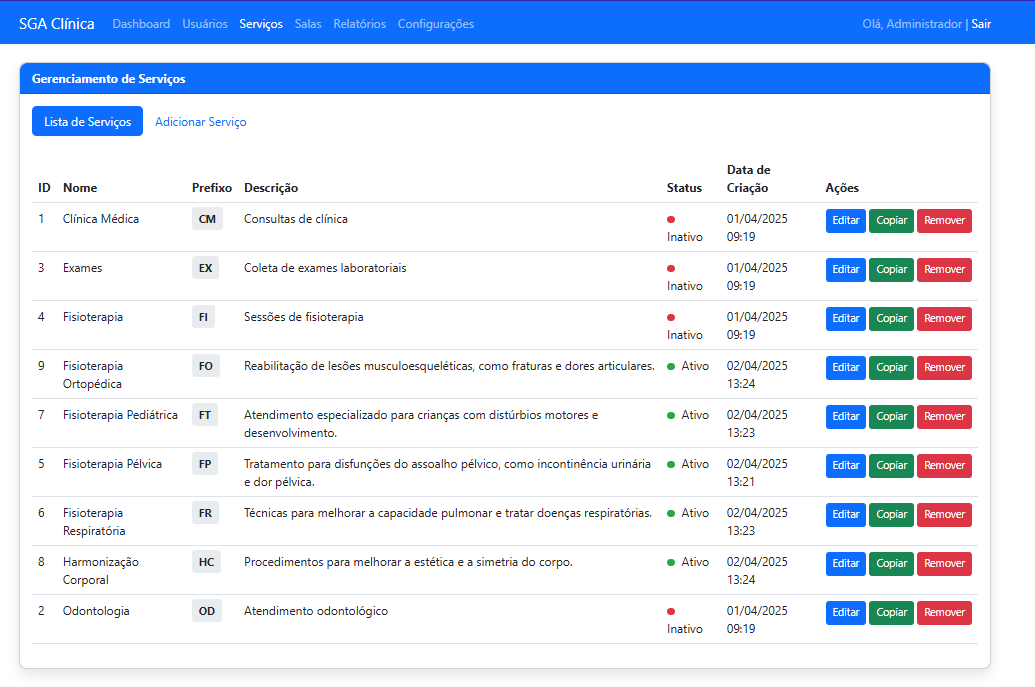 Cadastro de Serviços